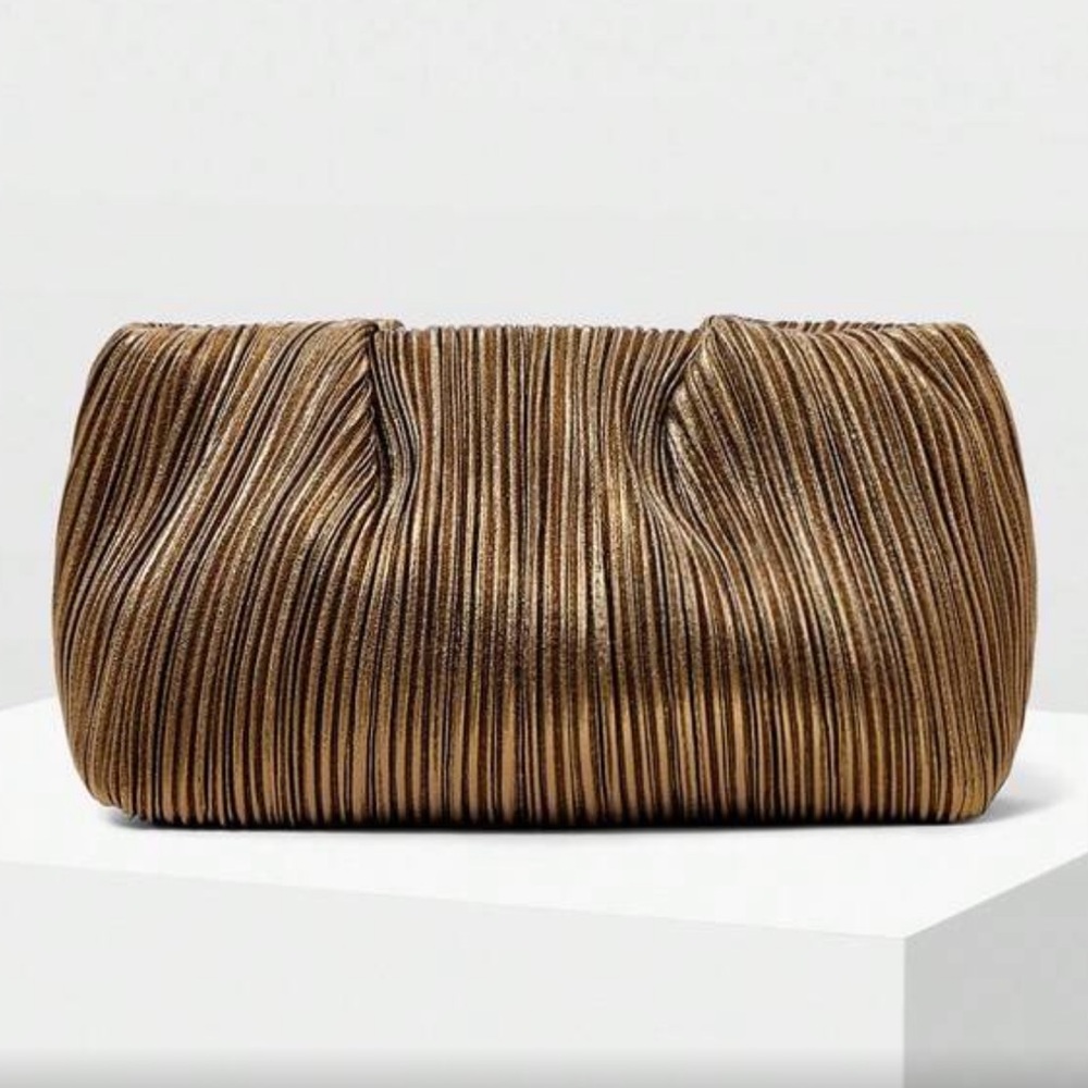 Elegant Pleated Brown Clutch Bag - Women - Picture 2 of 7